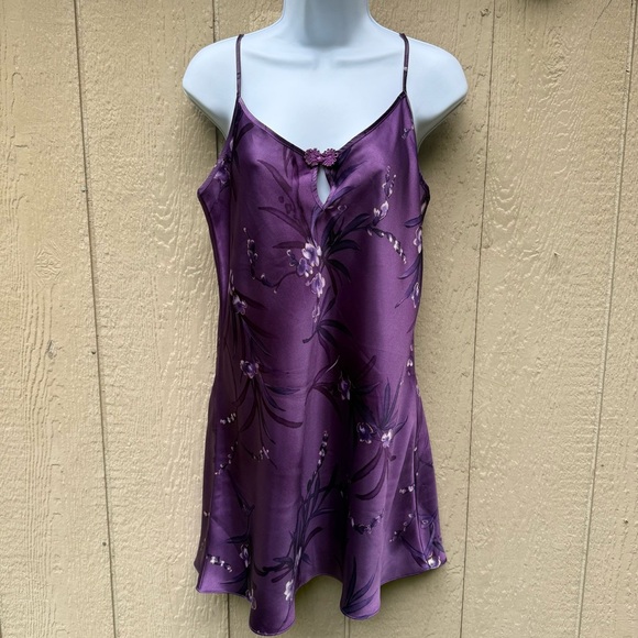 angelique Other - Vintage Angelique Lingerie Purple Floral Strap Polyester Mini Short Slip Dress M
